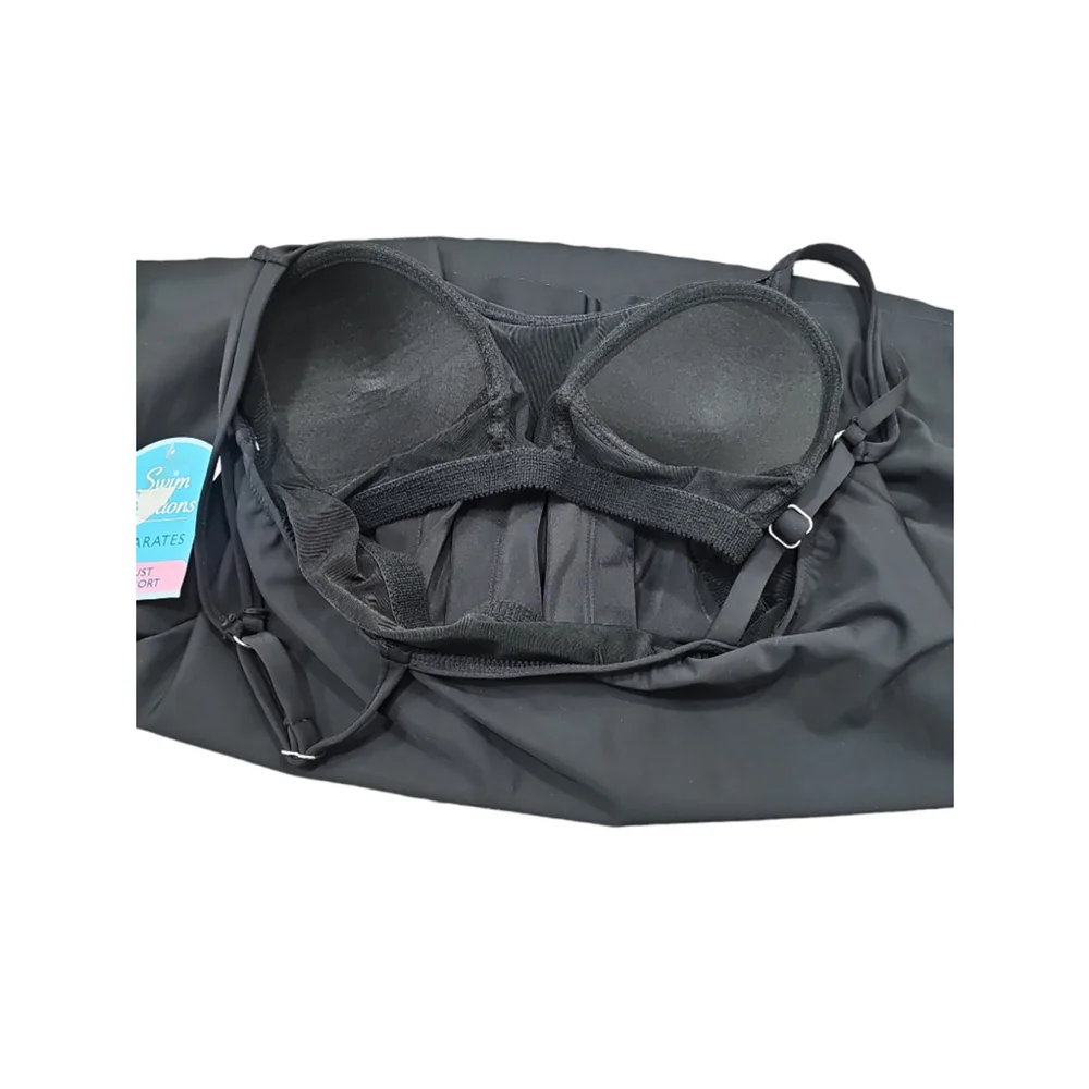 SWIM SOLUTIONS Black Pleated Adjustable Scoop Neck Tankini Swimsuit Top Sz 12 - Picture 8 of 12